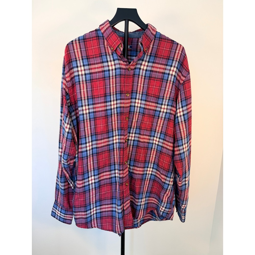 IZOD Mens Red Blue Plaid Button Down Shirt Long Sleeve XLT Tall Cotton Blend